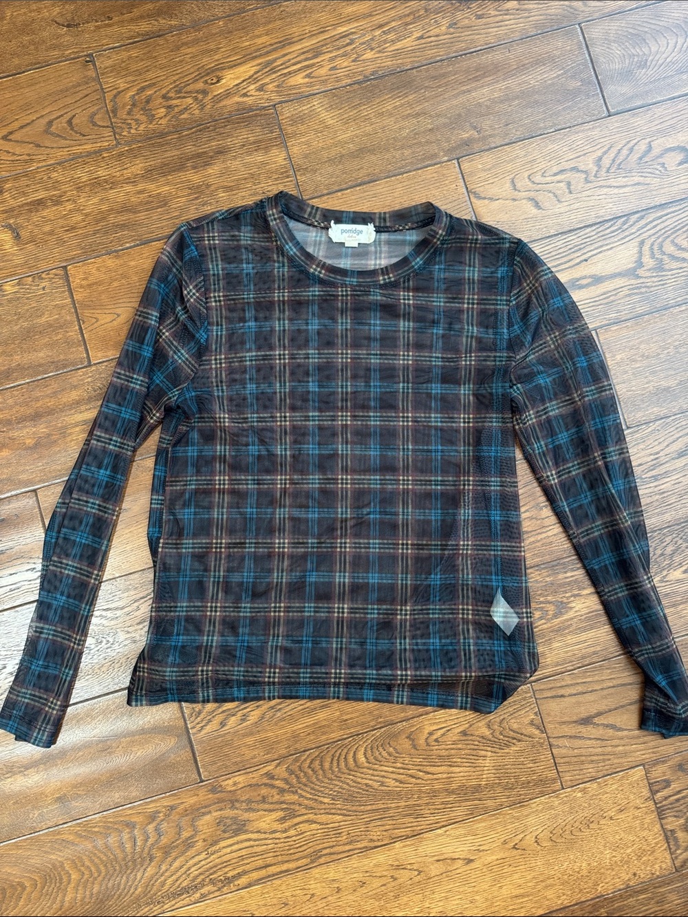 Porridge (Anthropology) Teal & Brown Plaid Long Sleeve Crew